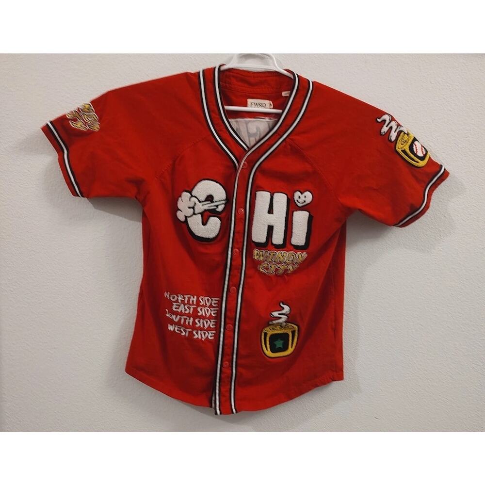 FWRD Denim, Novelty Red Baseball-Style Jersey Chicago Streetwear XL Embroidered